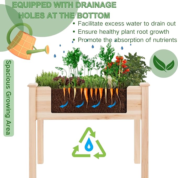 Raised Garden Bed with Greenhouse Cover, Elevated Wood Planter Box with Legs & - Image 6
