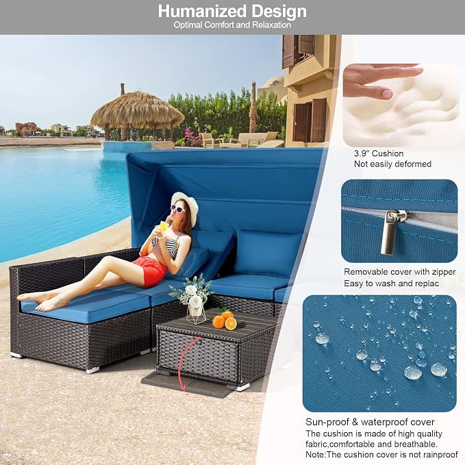 HOMREST 6 Pieces Patio Furniture Sets, Rattan Daybed - Image 4