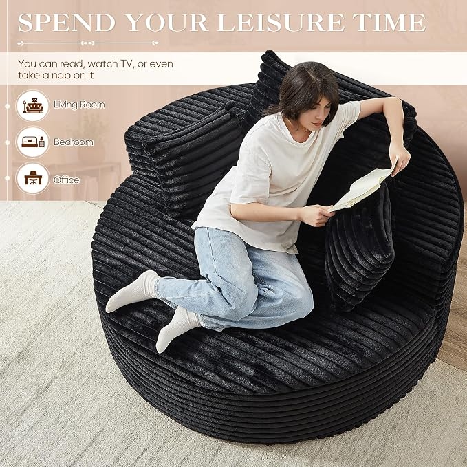 Oversized Round Chaise Longue Chair Indoor, Modern 55-inch Upholstered Corduroy - Image 3