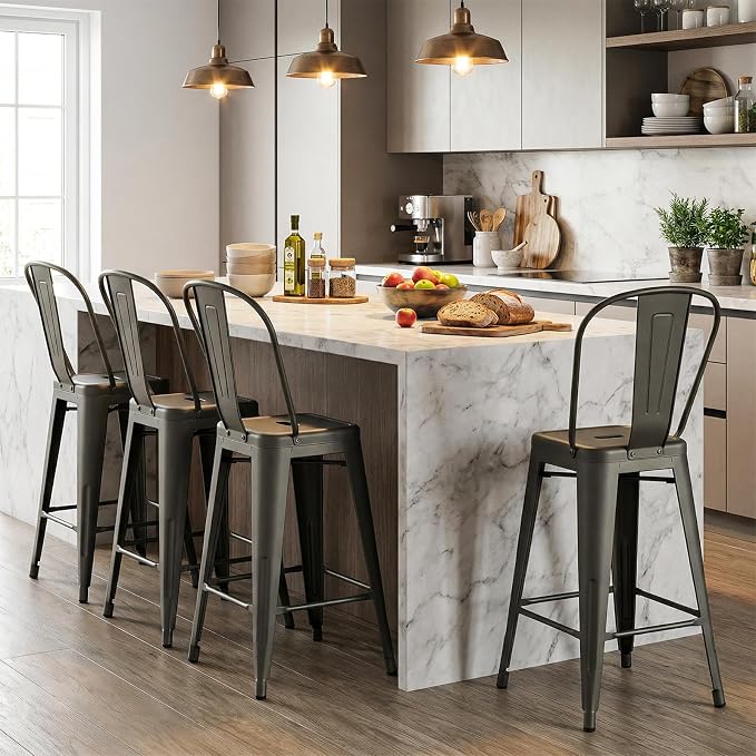 COSTWAY 24'' Metal Bar stools Set of 4, - Image 2