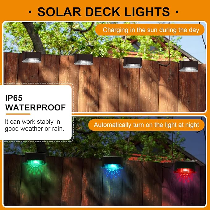 Geelin 32 Pcs Solar Deck Lights Outdoor, Waterproof LED Solar Step Fence Lights - Image 3