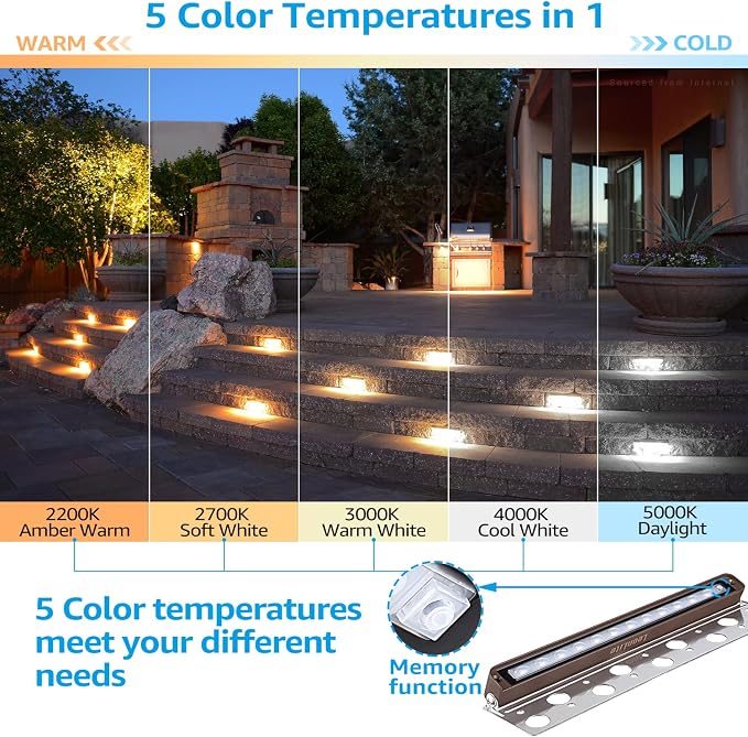 LEONLITE 8-Pack Premium Series 5CCT 12 Inch Hardscape Lighting Low Voltage LED - Image 2