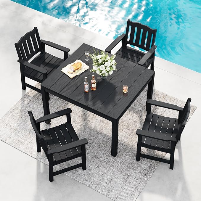 Stoog 5 Pieces Patio Dining Sets, All-Weather HIPS Material & Aluminum Frame by Stoog