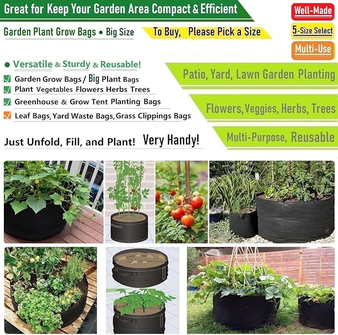 3-Pack 75 Gallon Thickened Plant Grow Bags Large Heavy Duty Garden Bag Fabric - Image 2