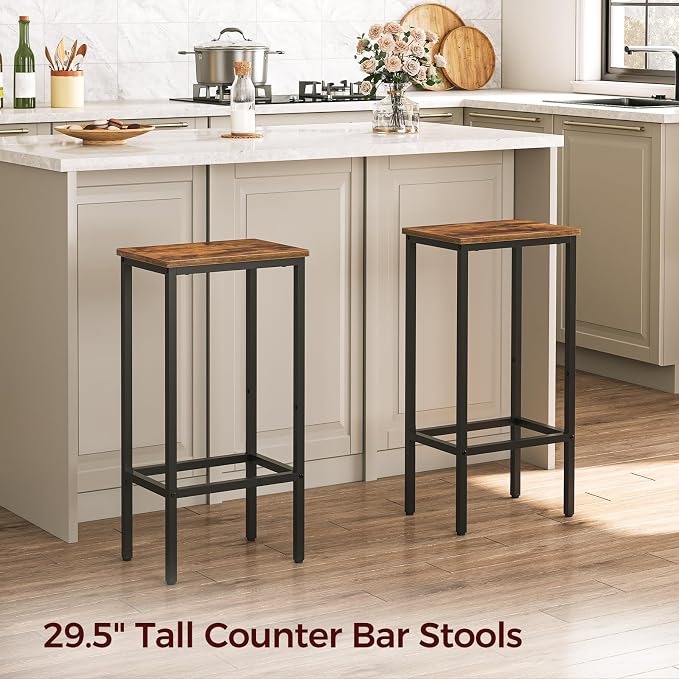 Set of 2 Bar Stools, 29.5" Tall Counter Bar Stools, Kitchen Breakfast Bar Chairs - Image 2