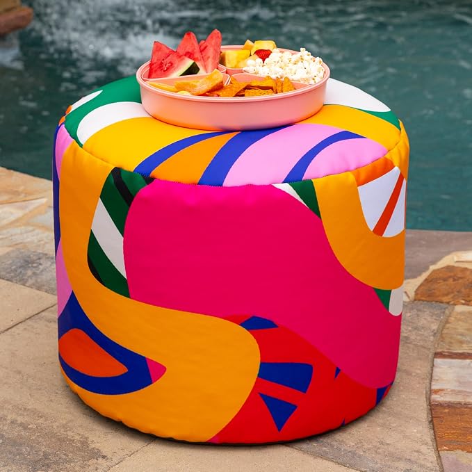 Jaxx Spring Indoor/Outdoor Bean Bag Pouf Ottoman, Zuri Multicolor Pattern - Image 5
