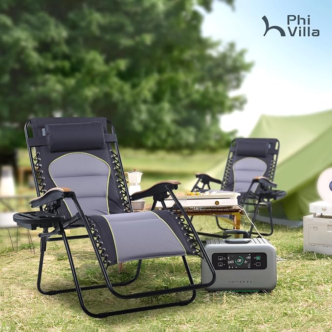PHI VILLA XXL Oversized Padded Zero Gravity Chair, Foldable Patio Recliner - Image 2