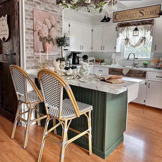 PURPLE LEAF French Counter Height Bar Stool Set of 2 25" Bamboo Print Finish - Image 2