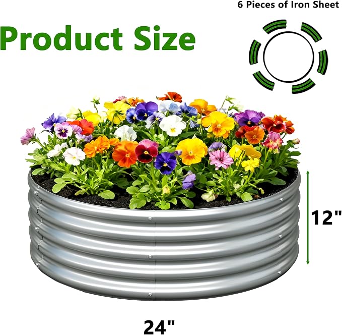 3PCS 3x3x1FT Galvanized Raised Garden Bed Kit, Vegetable Boxes-Round Metal - Image 2