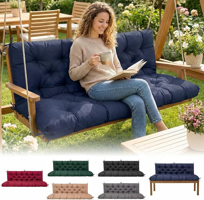 Porch Swing Cushions 60 Inch Waterproof, 2 3-Seater Replacement by EVJUICION