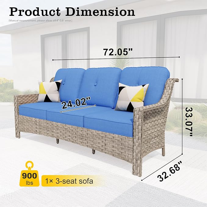HOOOWOOO Patio Couch, Outdoor Wicker 3 Seater Sofa, All Weather Resistant High - Image 6