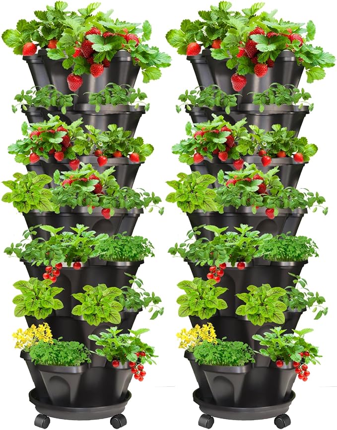 7 Tiered Strawberry Vertical Planter 2 Pack, Stackable Tower Garden Planter by Tectsia