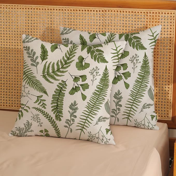 Sage Green Spring Pillow Covers 18x18 Inch 2 Pcs Vintage Leaf Plant Decor Throw - Image 2