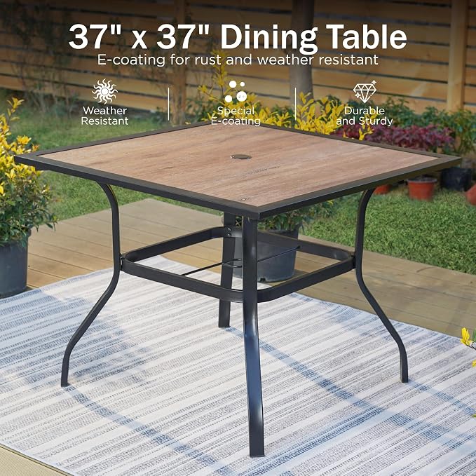 PHI VILLA 37" x 37" Patio Dining Table Outdoor Dining Furniture Umbrella Table - Image 4