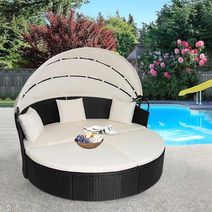 Outdoor Round Daybed Wicker Patio Furniture Outdoor Furniture - Image 6