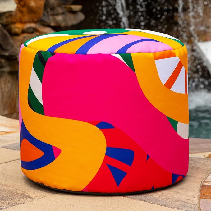 Jaxx Spring Indoor/Outdoor Bean Bag Pouf Ottoman, Zuri Multicolor Pattern - Image 3