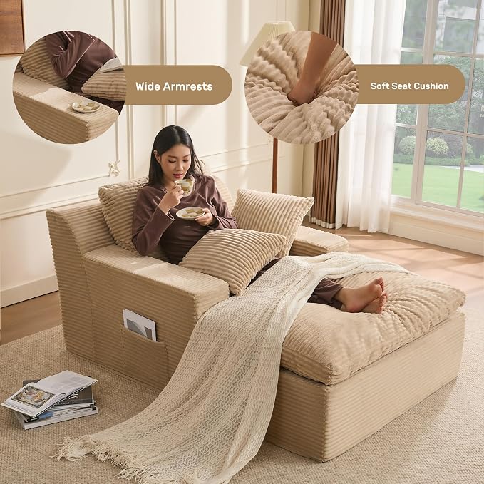 63" Chaise Lounge Chair Indoor, Set of Convertible Sleeper Sofa Couch - Image 4