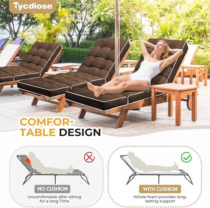 Outdoor Chaise Lounge Chair Cushion, Waterproof Non-Slip Patio Chaise Lounge - Image 4