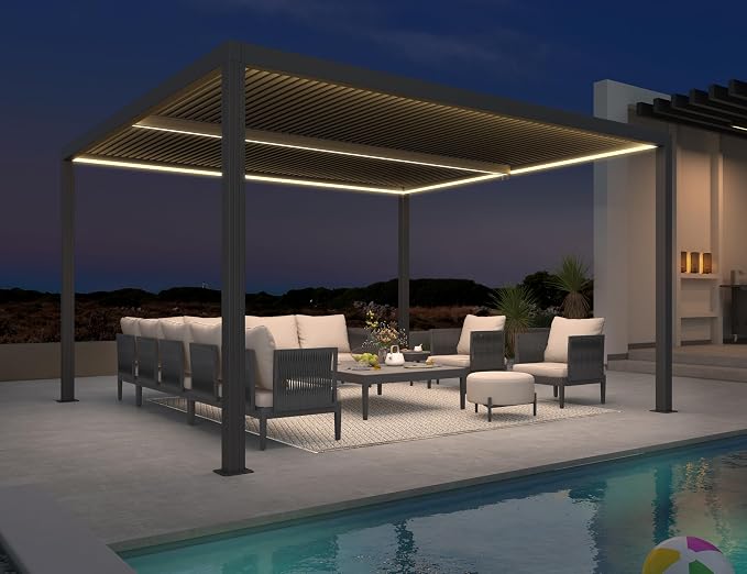 PURPLE LEAF LED Louvered Pergola 94AS 12'x 14' Full Aluminum Frame and by PURPLELEAF