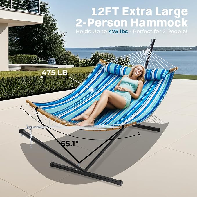 SUPERJARE Hammock with Stand, 2 Person Heavy Duty Hammock with Padded Cotton - Image 2