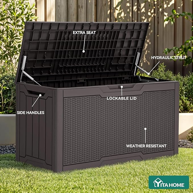 YITAHOME 80 Gallon Resin Deck Box, Weather Resistant Outdoor Rattan Storage Box - Image 5