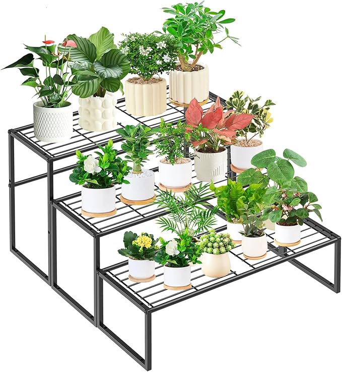 3 Tier Metal Plant Stand Indoor Outdoor, Potted Multiple Flower Pot Holder Rack by Gouisalin