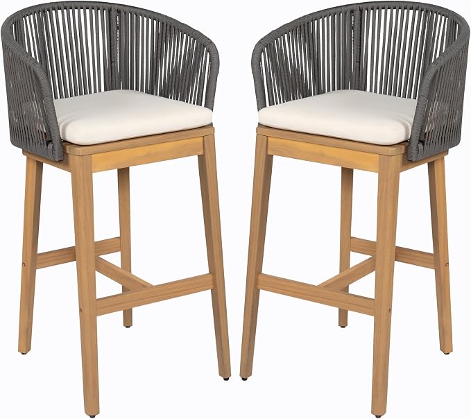 Christopher Knight Home Zax Set of 2 Patio Barstool, Acacia Wood & Rope Outdoor - Image 4