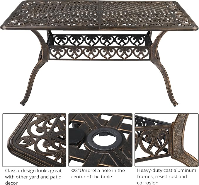 VINGLI 6-Person Outdoor Dining Table, Cast Aluminum Patio Dining Table - Image 4