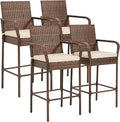 ECOTOUGE Set of 4 Patio Rattan Barstools, All-Weather Wicker Bar Height Chairs by ECOTOUGE