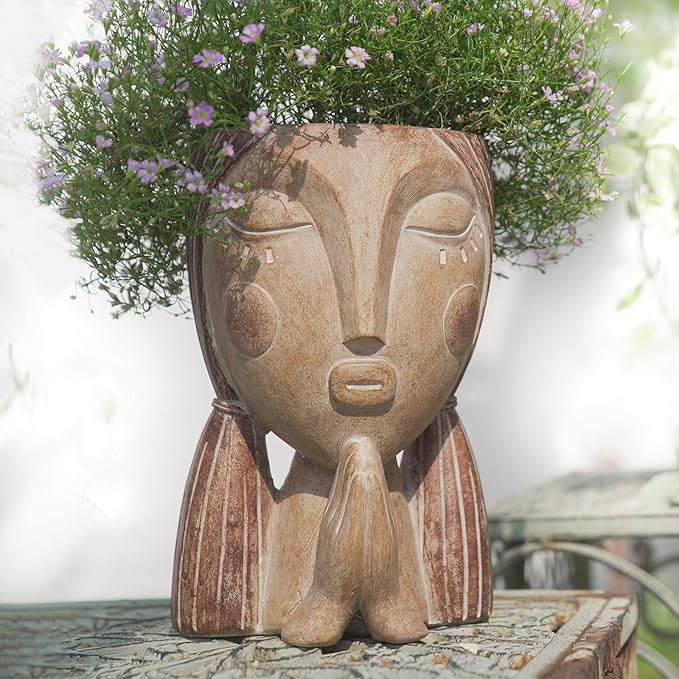 Face Planter Pots with Drainage Hole, Resin Head Planters by Saysmile
