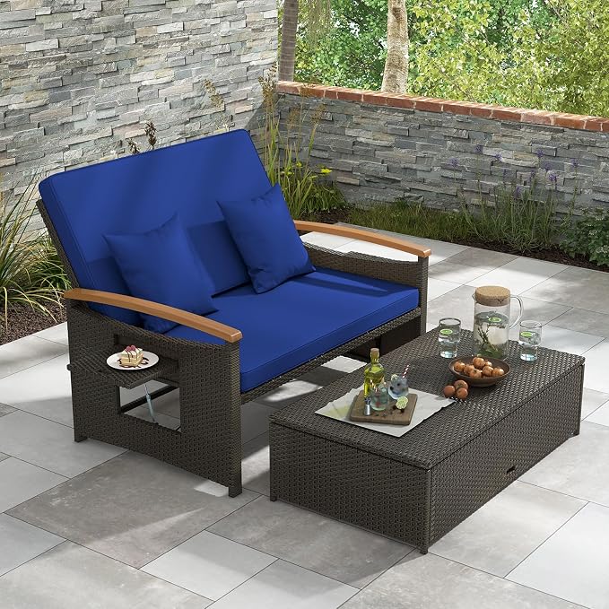 COSTWAY Patio Rattan Daybed, Outdoor Loveseat Sofa - Image 3