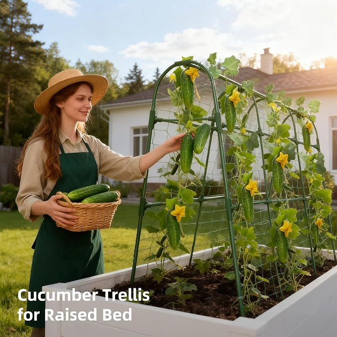 Cucumber Trellis for Raised Bed, U-Shape Garden Arch Metal Support for Climbing - Image 5