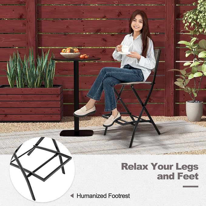 Giantex Folding Patio Bar Chairs Set of 2, Outdoor Counter Height Bar Stools - Image 6