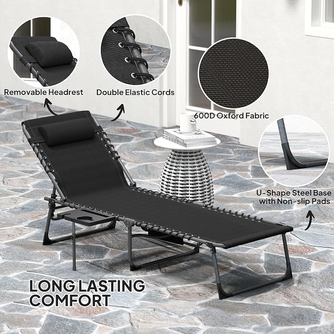 Outsunny Folding Chaise Lounge Chair Outdoor Tanning Chair - Image 5