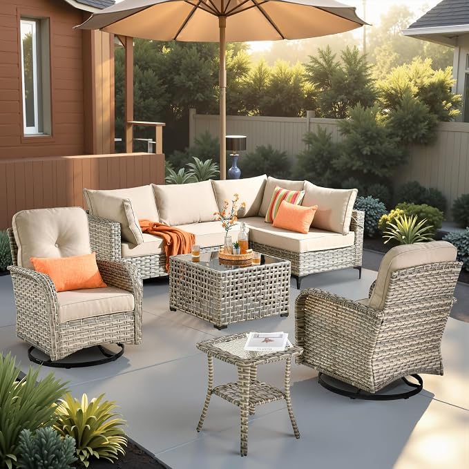Outdoor Sectional Patio Furniture Set, 8 Pieces Wicker Conversation Sets L by CAODOCPatioFurniture