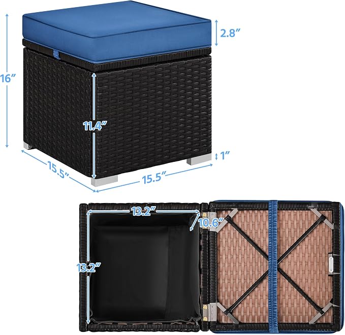Yaheetech Wicker Ottomans, Outdoor/Indoor Footstools, Additional Seating - Image 3