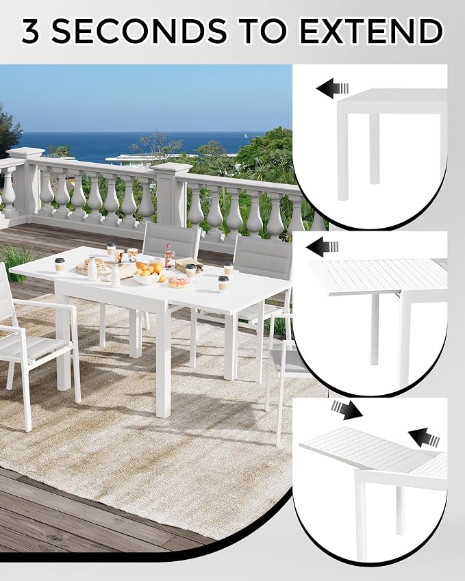 Expandable Patio Table for 4-6 Persons, Extentable Outdoor Dining Table Set - Image 6