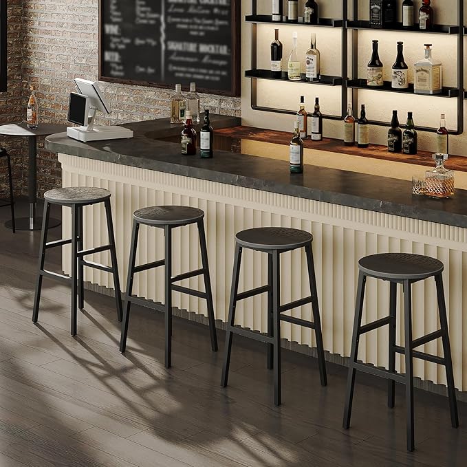 Bar Stools, 24.4 Inch Kitchen Breakfast Bar Stools, Industrial Bar Stools - Image 2