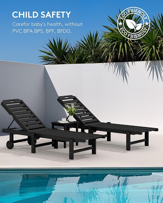 SERWALL Outdoor Chaise Lounge Set of 8, HDPE Pool Lounge Chairs - Image 8