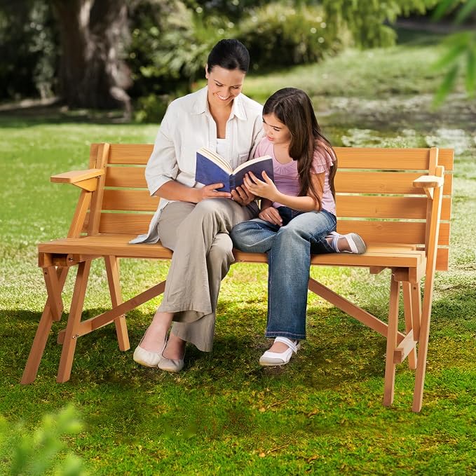 VINGLI 2-in-1 Outdoor Wooden Picnic Table and Bench Set - Image 6