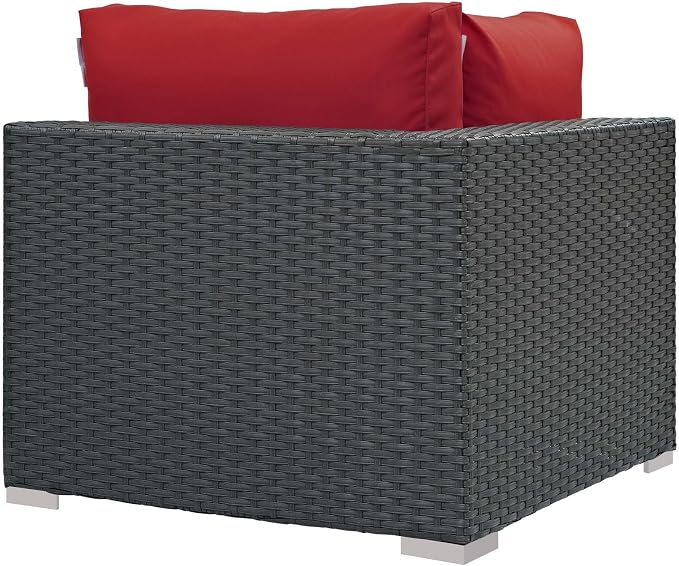 Modway Sojourn Wicker Rattan Outdoor Patio Sunbrella Fabric Corner in Canvas Red - Image 3