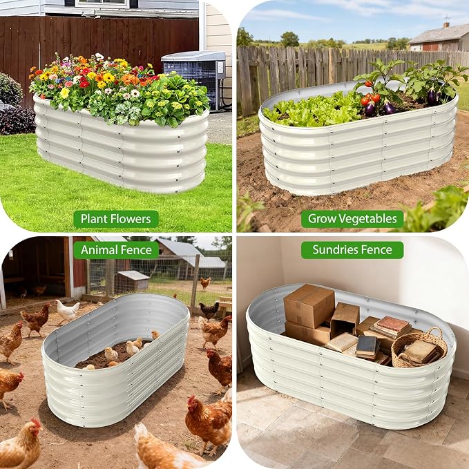 17" Tall Outdoor Garden Raised Garden Bed Kits, 4ft X 2ft Oval, 0.8MM Thick - Image 7
