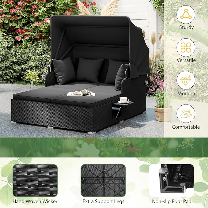 ORALNER Outdoor Daybed, 2-Person Wicker Patio Sofa - Image 7