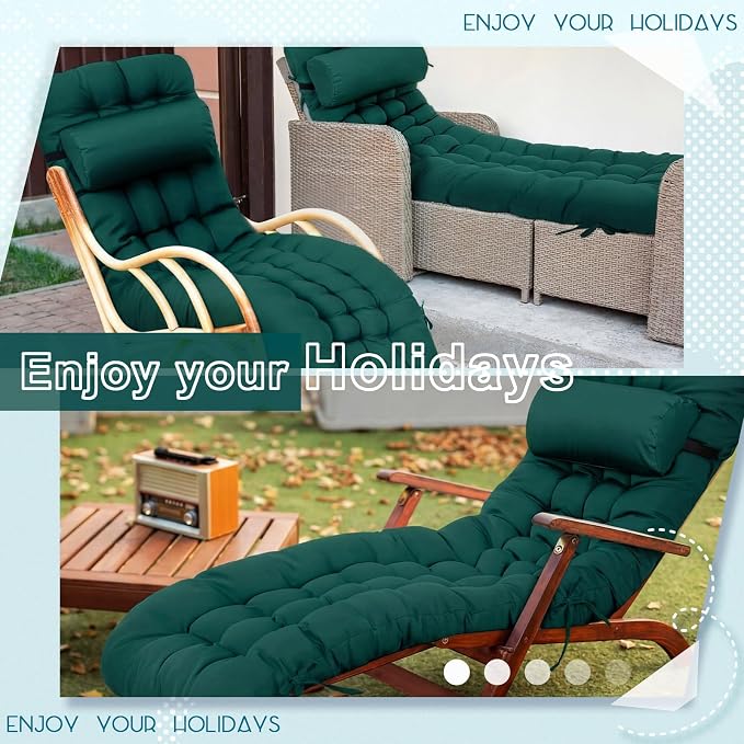 Tudomro 1 Pcs Dark Green 66'' Outdoor Chaise Lounge Cushion Waterproof Patio - Image 7