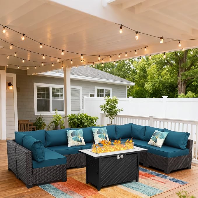 9 Pieces Wicker Patio Furniture Set Outdoor PE Rattan Sectional Conversation by Lvidenoutdoor