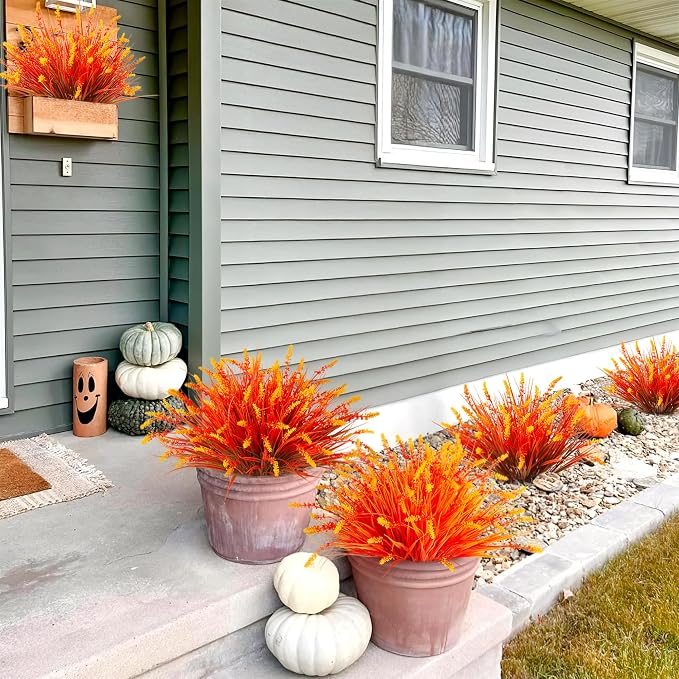 Artificial Fall Outdoor Faux Plants Decoration, 12 Bundles Fake Monkey Grass - Image 3