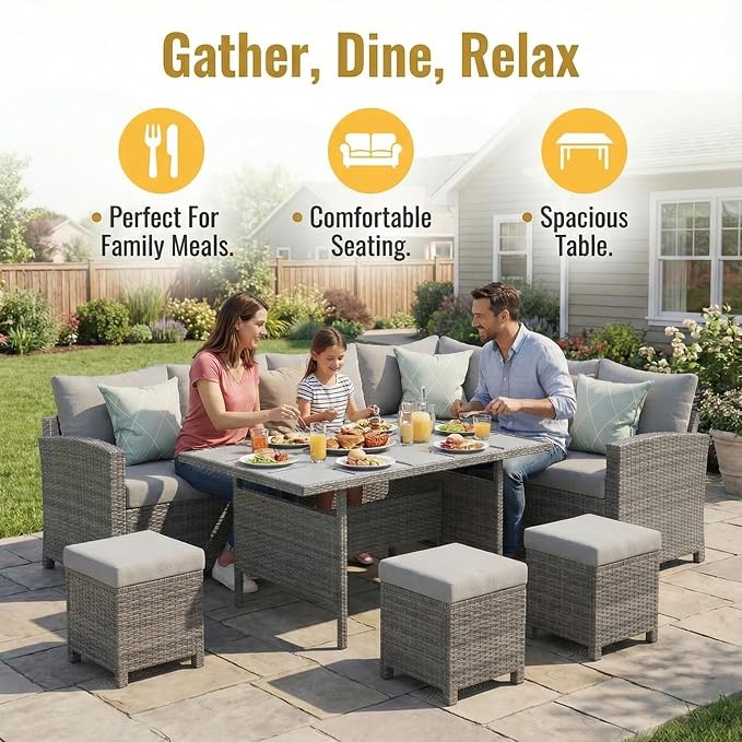 Wisteria Lane 7 Piece Patio Furniture Set, Wicker Patio Sectional - Image 4