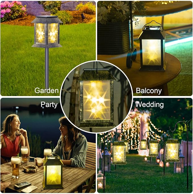 2 Pack Solar Lanterns Outdoor Waterproof, 3D Hanging Solar Lights, Type-C - Image 7