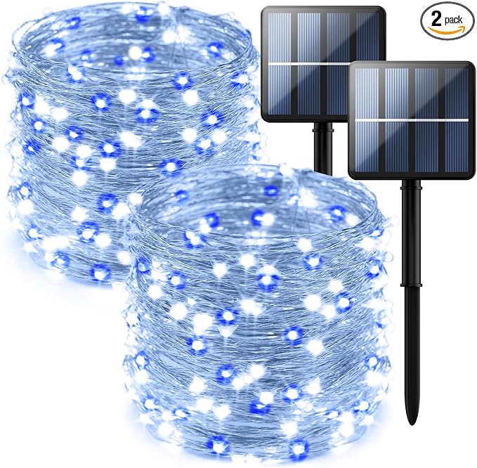 2-Pack 200 LED Solar Fairy Lights Outdoor, Upgraded Oversize Lamp Beads & Super by Selarlyt