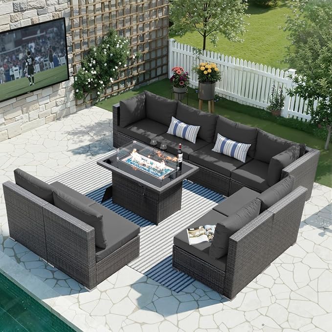 BULEXYARD 9 Pieces Highback Wicker Patio Furniture Set by BULEXYARDFURNITURE